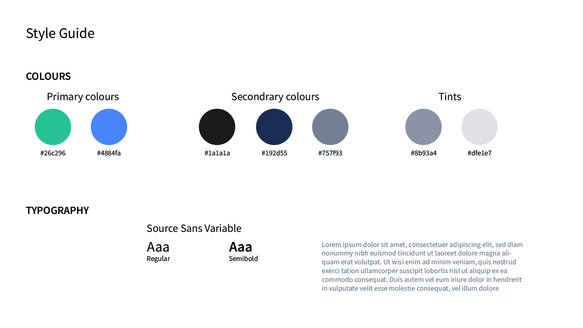 Kiosk Style Guide highlighting Color Palette, Typography, and UI Components