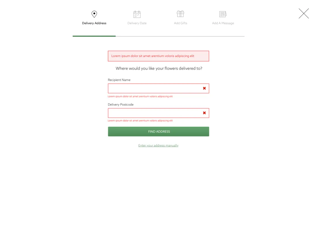 Desktop: address form with error states